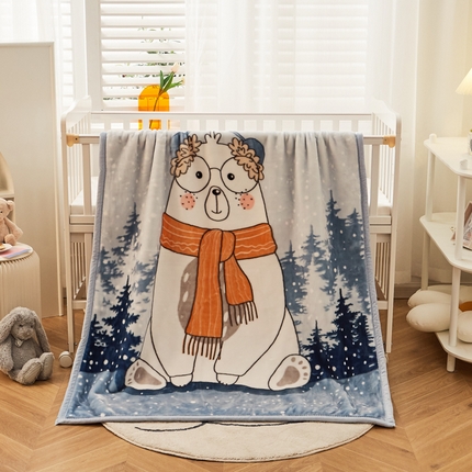 凯轩毛毛毯毯子网销专供 2024新款舒适亲肤加大加厚儿童云毛毯毯子 围巾熊  浅蓝