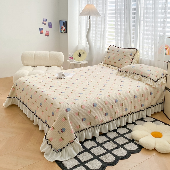 91家纺网 家纺一手货源 找家纺 格真 2024新款加厚保暖豆豆绒牛奶绒单床盖被套三件套四件套 草莓啵啵