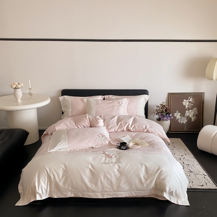馨蕊 2024新款100S高奢简约长绒棉四件套-繁花 繁花-初夏粉