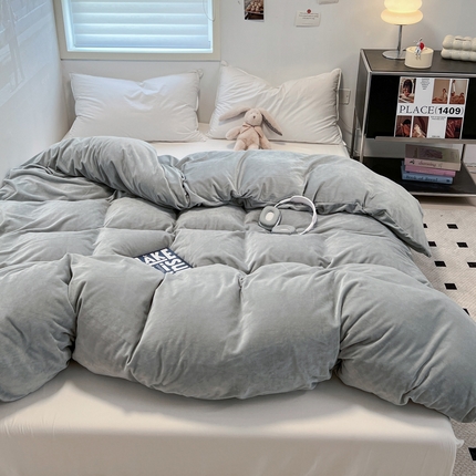 盛馨家纺 2024新款高克重加厚保暖纯色宝宝绒系列单被套 银灰