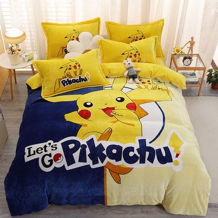 91家纺网 家纺一手货源 找家纺 宝薇 2024新款加厚牛奶绒大版卡通四件套 快乐皮卡