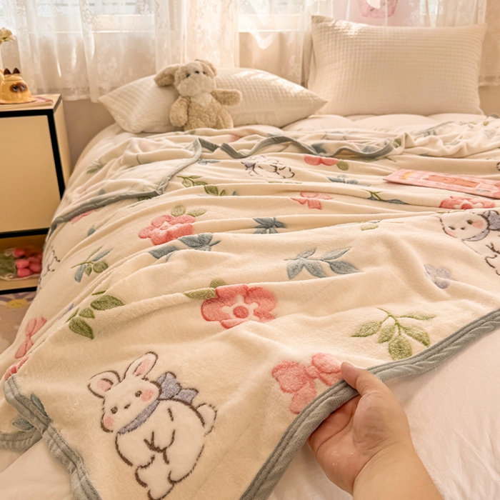 91家纺网 家纺一手货源 找家纺 慕尚家纺 2025新款高克重加厚雪花绒毛毯毯子 好运兔