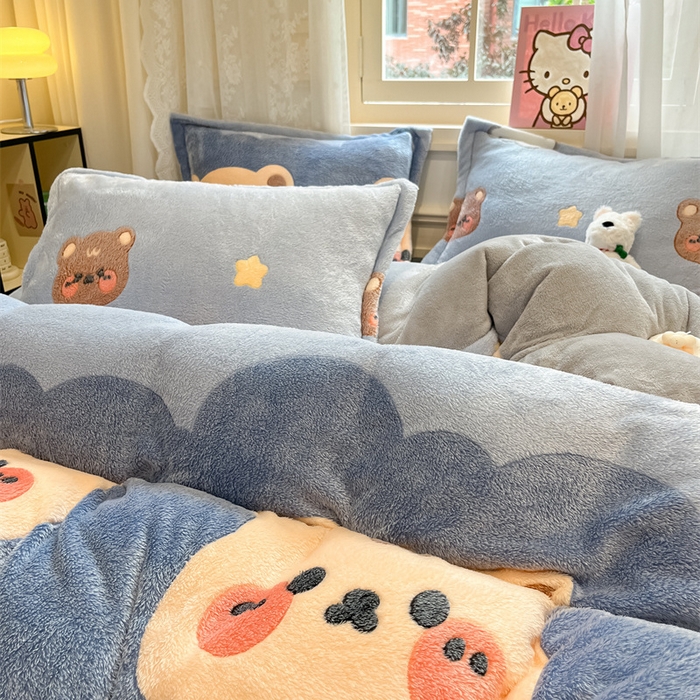 91家纺网 家纺一手货源 找家纺 川悦生活 2024新款雪花绒印花单被套系列-夜景 熊小巴