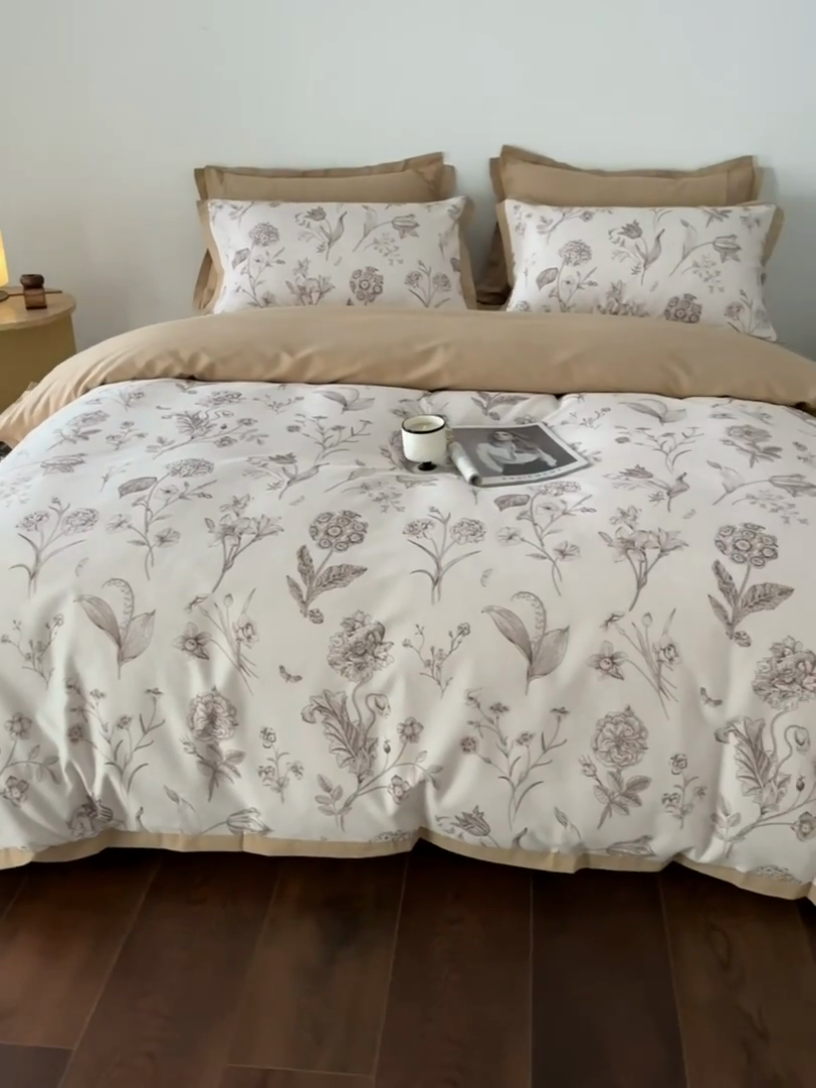 91家纺网 家纺一手货源 找家纺 千朵森 2024新款全棉拼角磨毛四件套-风格二 枝上