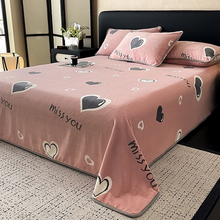 91家纺网 家纺一手货源 找家纺 （总）全季家居 2024新款A类纯色印花高克重加厚保暖包边牛奶绒床单单件