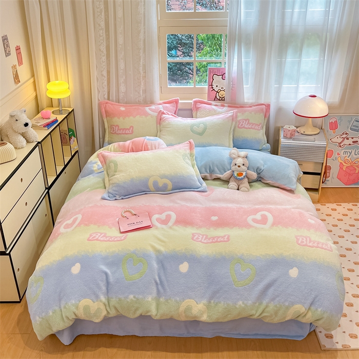 91家纺网 家纺一手货源 找家纺 川悦生活 2024新款雪花绒印花单被套系列-夜景 彩虹爱语蓝