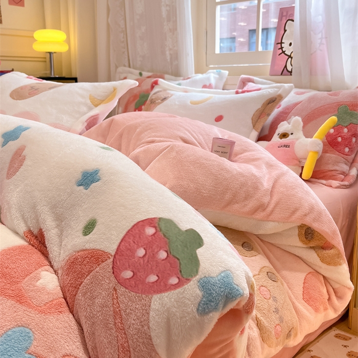 91家纺网 家纺一手货源 找家纺 川悦生活 2024新款雪花绒印花单被套系列-夜景 冰激凌小熊