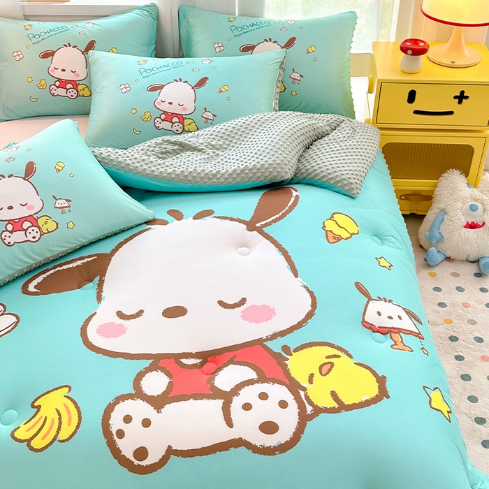 91家纺网 家纺一手货源 找家纺 ds生活馆 2025新款三丽鸥大版印花豆豆被春秋被冬被 香蕉帕恰狗