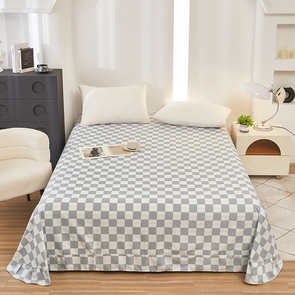 雲归梦 2024新款全棉多规格加厚磨毛多规格单品--单床单 单床单-漾格-灰