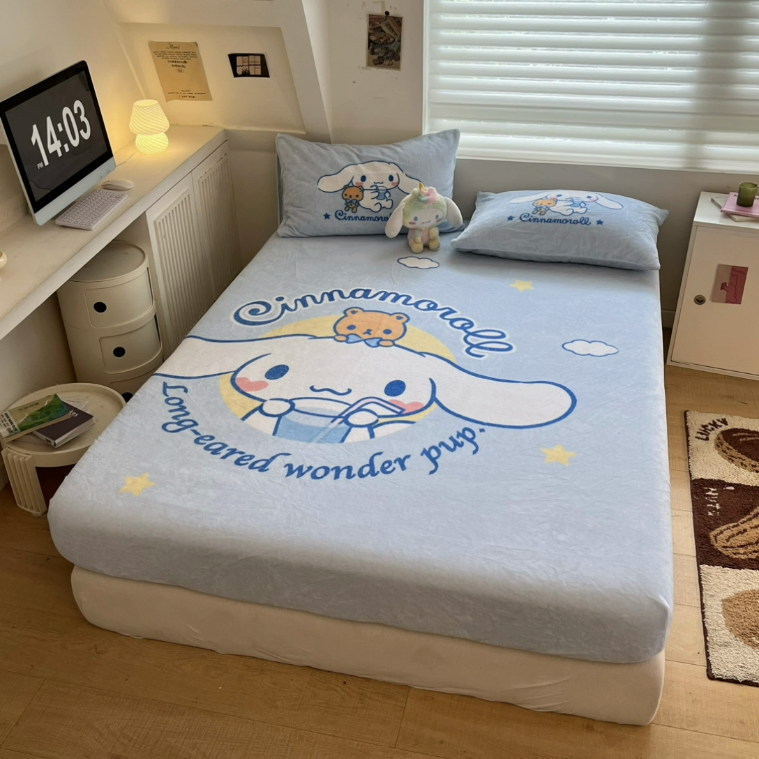 91家纺网 家纺一手货源 找家纺 金爱家 2024新款大阪单品牛奶绒床笠 绒-D汽水大耳狗