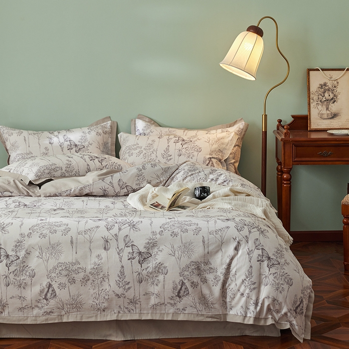 91家纺网 家纺一手货源 找家纺 千朵森 2024新款全棉拼角磨毛四件套-风格一 黎颜旧梦