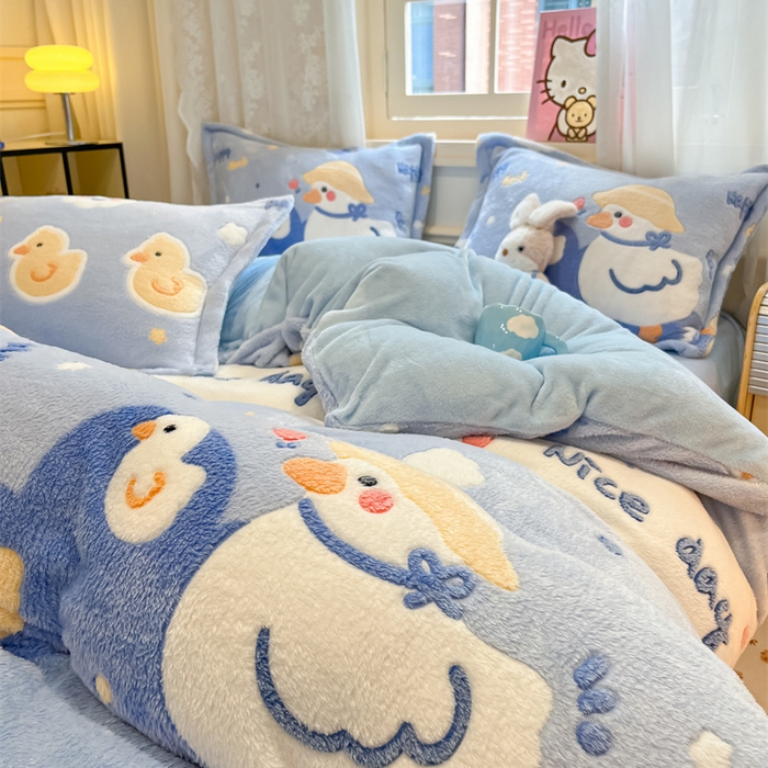 91家纺网 家纺一手货源 找家纺 川悦生活 2024新款雪花绒印花单被套系列-夜景 哒哒鸭丫