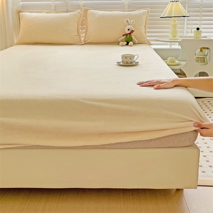 名兮家居 2024新款高克重加厚纯色牛奶绒床笠床单 素色-米白