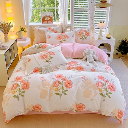 好亿来 2025新款植物羊绒加厚斜纹磨毛四件套 花园春景