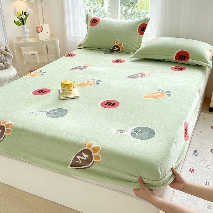 91家纺网 家纺一手货源 找家纺 家贝爱 2024新款加厚保暖牛奶绒床笠 1迷你萝卜