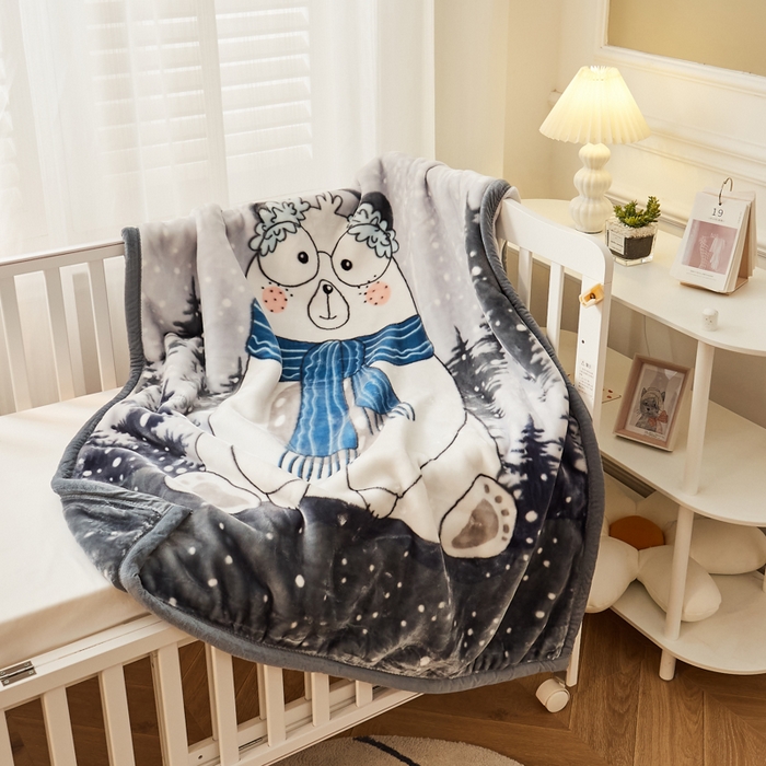 91家纺网 家纺一手货源 找家纺 凯轩毛毛毯毯子网销专供 2024新款舒适亲肤加大加厚儿童云毛毯毯子 围巾熊  灰