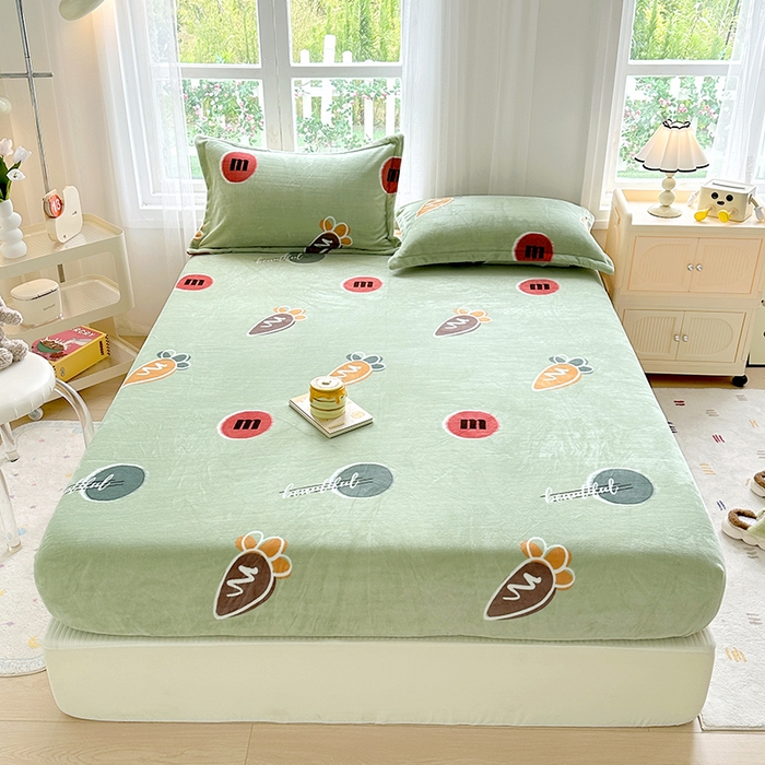 91家纺网 家纺一手货源 找家纺 家贝爱 2024新款加厚保暖牛奶绒床笠 1迷你萝卜