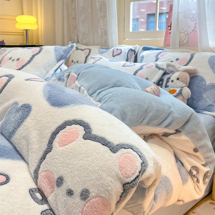91家纺网 家纺一手货源 找家纺 川悦生活 2024新款雪花绒印花单被套系列-夜景 可爱熊