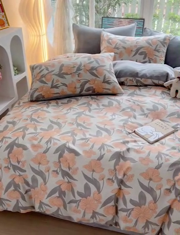 91家纺网 家纺一手货源 找家纺 捌月 2024新款棉加绒A版13372全棉B版高克重牛奶绒四件套直播新品 云锦