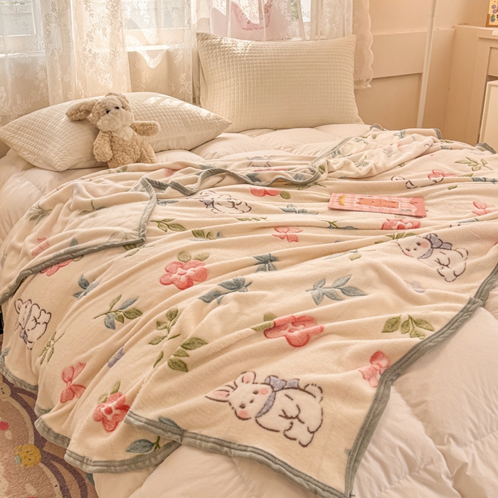 91家纺网 家纺一手货源 找家纺 慕尚家纺 2025新款高克重加厚雪花绒毛毯毯子 好运兔