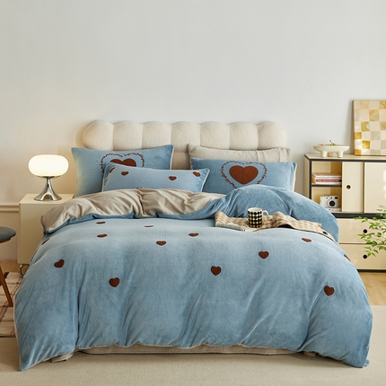 千朵森 2024新款牛奶绒毛巾绣四件套-艾琳 艾琳-云水蓝