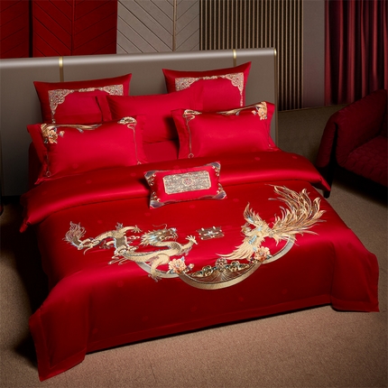 91家纺网 家纺一手货源 找家纺 高大尚 2025新款长绒棉提花四件套新中式系列 祥龙喜凤