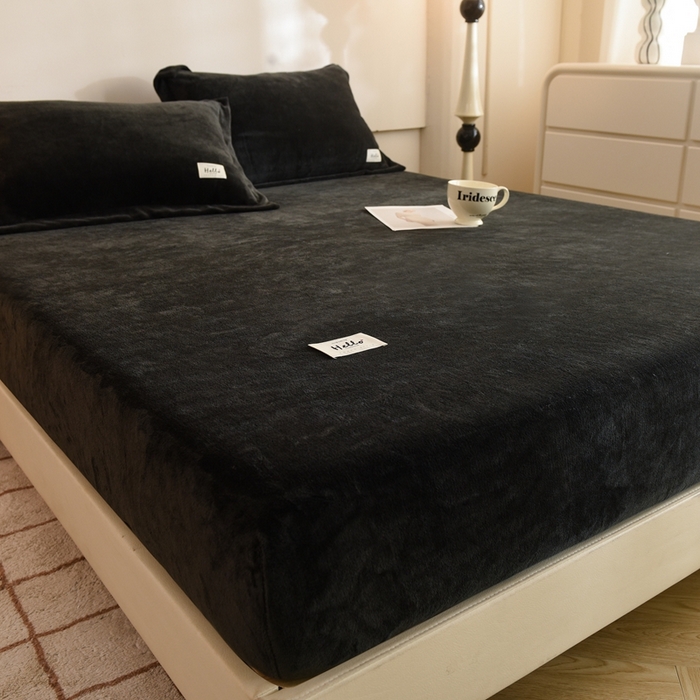 91家纺网 家纺一手货源 找家纺 857 2024新款纯色保暖高克重牛奶绒床笠 床笠-炭黑色