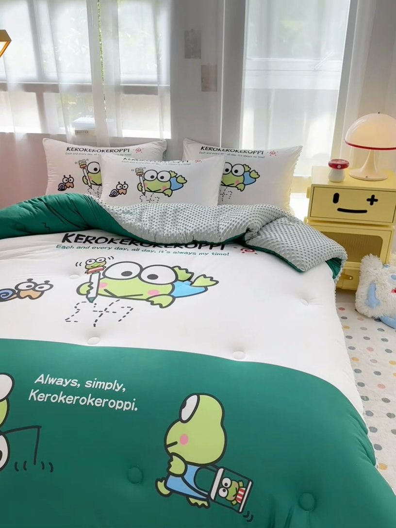 91家纺网 家纺一手货源 找家纺 ds生活馆 2025新款三丽鸥大版印花豆豆被春秋被冬被 大眼蛙