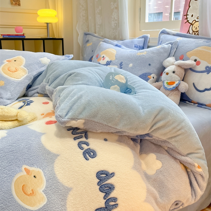 91家纺网 家纺一手货源 找家纺 川悦生活 2024新款雪花绒印花单被套系列-夜景 哒哒鸭丫
