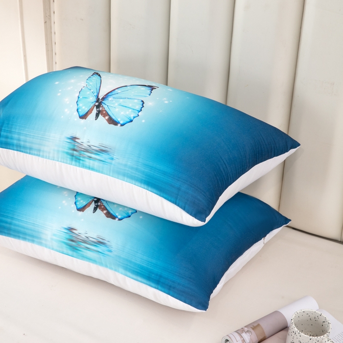91家纺网 家纺一手货源 找家纺 璐维斯家纺 2025款 现货压缩发货 外贸跨境数码印花大版枕头枕芯temu shein 亚马逊 清新蝴蝶蓝50*70cm/只