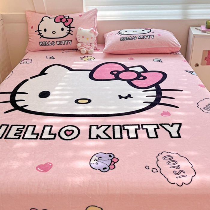 91家纺网 家纺一手货源 找家纺 金爱家 2024新款大阪单品牛奶绒床笠 绒-D美美少女kt