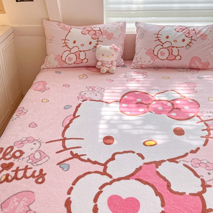 91家纺网 家纺一手货源 找家纺 金爱家 2024新款大阪单品牛奶绒床笠 绒-D爱心kt