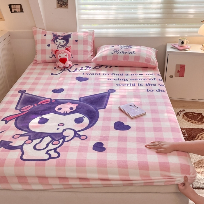 91家纺网 家纺一手货源 找家纺 金爱家 2024新款大阪单品牛奶绒床笠 绒-D纷纷库洛米