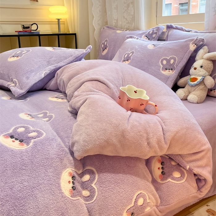 91家纺网 家纺一手货源 找家纺 川悦生活 2024新款雪花绒印花单被套系列-夜景 妮娜兔