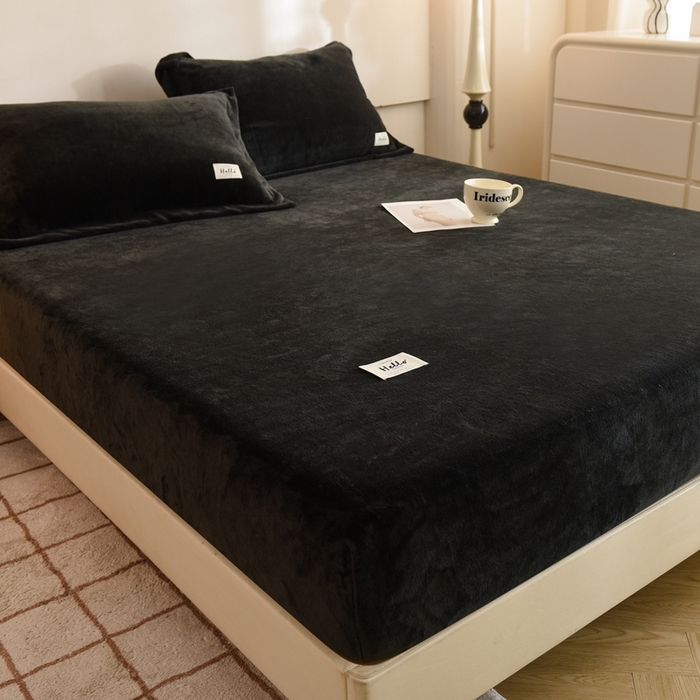 91家纺网 家纺一手货源 找家纺 857 2024新款纯色保暖高克重牛奶绒床笠 床笠-炭黑色
