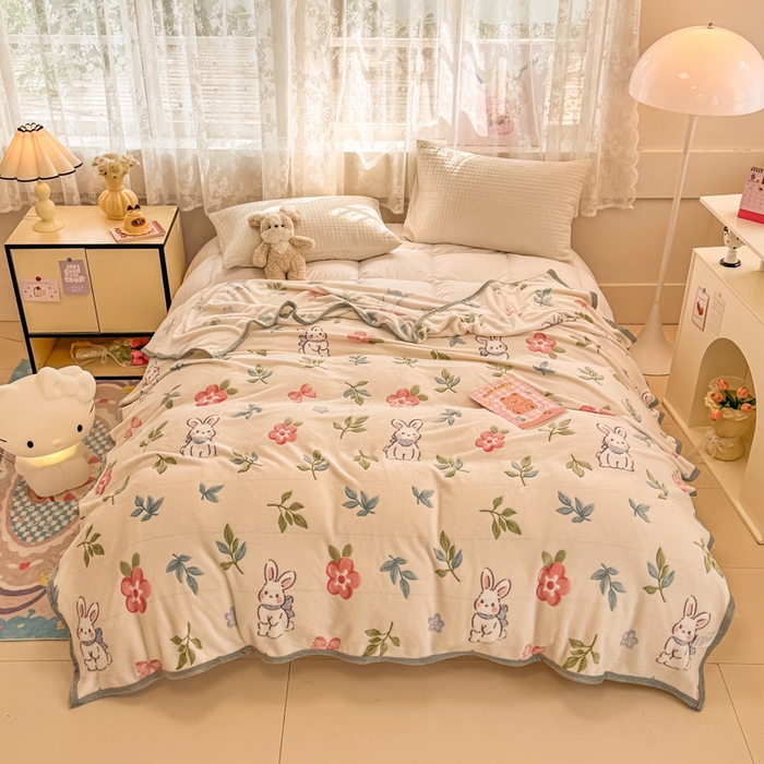 91家纺网 家纺一手货源 找家纺 慕尚家纺 2025新款高克重加厚雪花绒毛毯毯子 好运兔