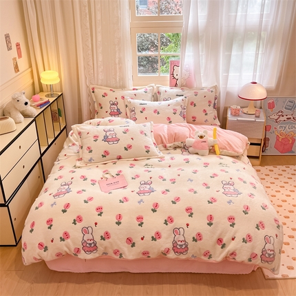 91家纺网 家纺一手货源 找家纺 川悦生活 2024新款雪花绒印花单被套系列-夜景 郁金奶兔