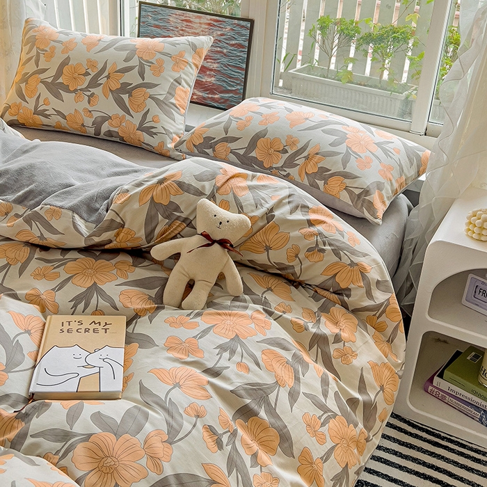 91家纺网 家纺一手货源 找家纺 捌月 2024新款棉加绒A版13372全棉B版高克重牛奶绒四件套直播新品 云锦