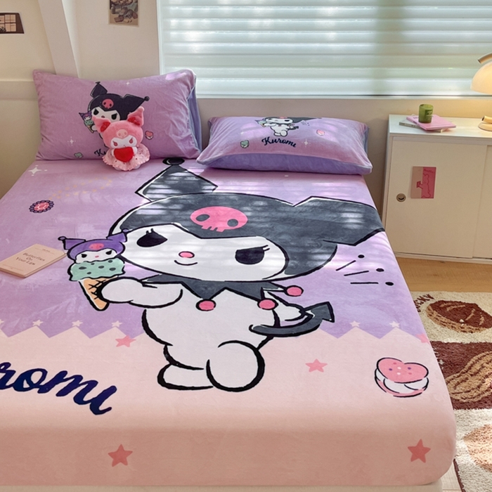 91家纺网 家纺一手货源 找家纺 金爱家 2024新款大阪单品牛奶绒床笠 绒-D冰淇淋甜心库洛米