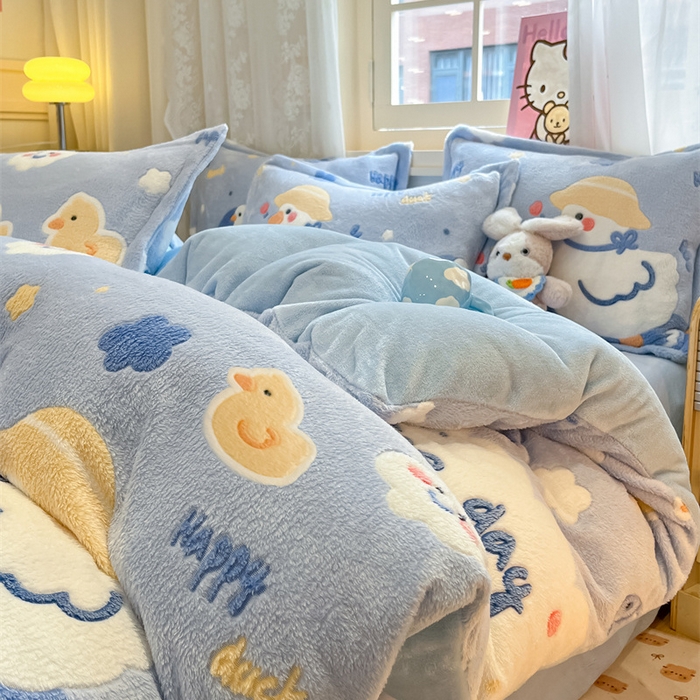 91家纺网 家纺一手货源 找家纺 川悦生活 2024新款雪花绒印花单被套系列-夜景 哒哒鸭丫