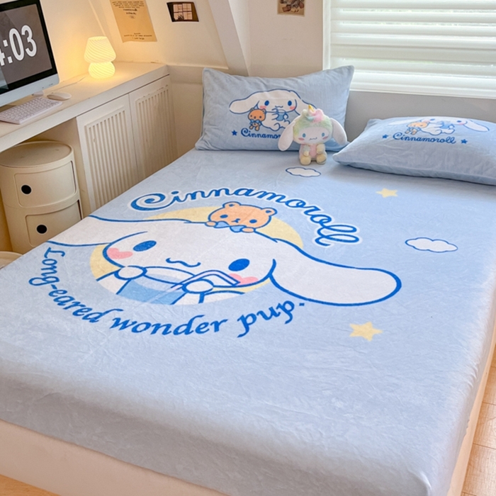 91家纺网 家纺一手货源 找家纺 金爱家 2024新款大阪单品牛奶绒床笠 绒-D汽水大耳狗