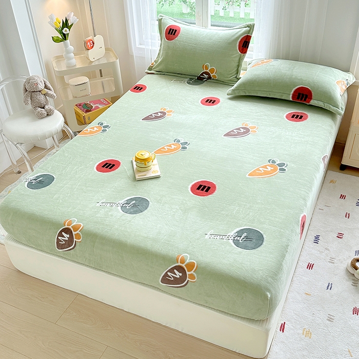 91家纺网 家纺一手货源 找家纺 家贝爱 2024新款加厚保暖牛奶绒床笠 1迷你萝卜