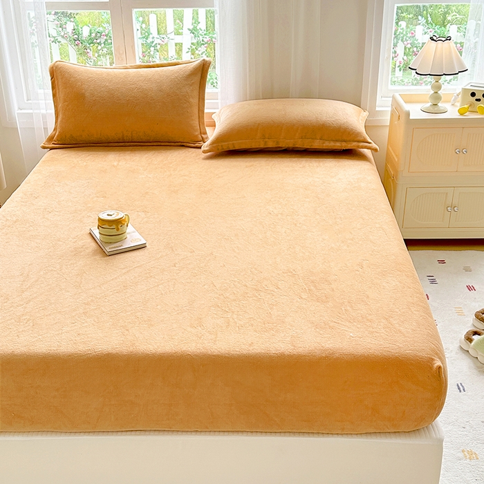 91家纺网 家纺一手货源 找家纺 家贝爱 2024新款加厚保暖牛奶绒床笠 纯色桔