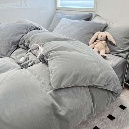 盛馨家纺 2024新款高克重加厚保暖纯色宝宝绒系列四件套 银灰