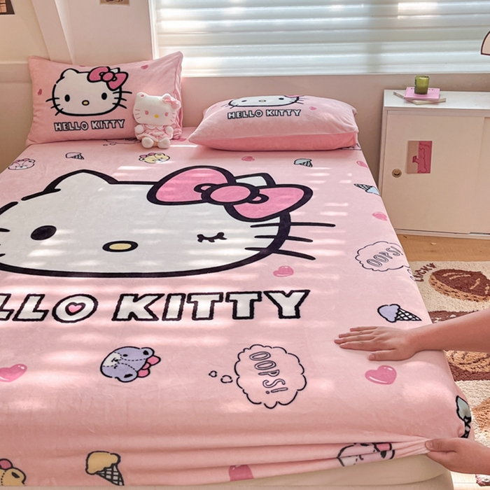 91家纺网 家纺一手货源 找家纺 金爱家 2024新款大阪单品牛奶绒床笠 绒-D美美少女kt