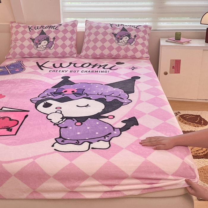 91家纺网 家纺一手货源 找家纺 金爱家 2024新款大阪单品牛奶绒床笠 绒-D晚安库洛米