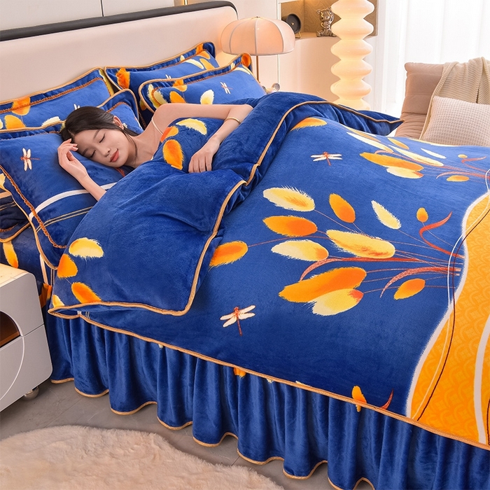 91家纺网 家纺一手货源 找家纺 富之航 2024新款8-9斤高克重印花牛奶绒四件套保暖绒套件直播爆款清香四季