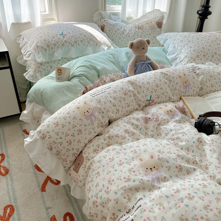 91家纺网 家纺一手货源 找家纺 （总）美乐迪家纺 2024新款全棉韩系花边款小碎花四件套