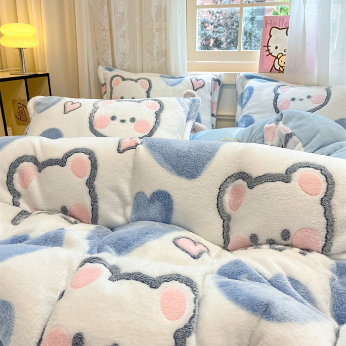 91家纺网 家纺一手货源 找家纺 川悦生活 2024新款雪花绒印花单被套系列-夜景 可爱熊