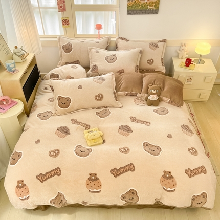 91家纺网 家纺一手货源 找家纺 川悦生活 2024新款雪花绒印花单被套系列-自然光 巧克力熊